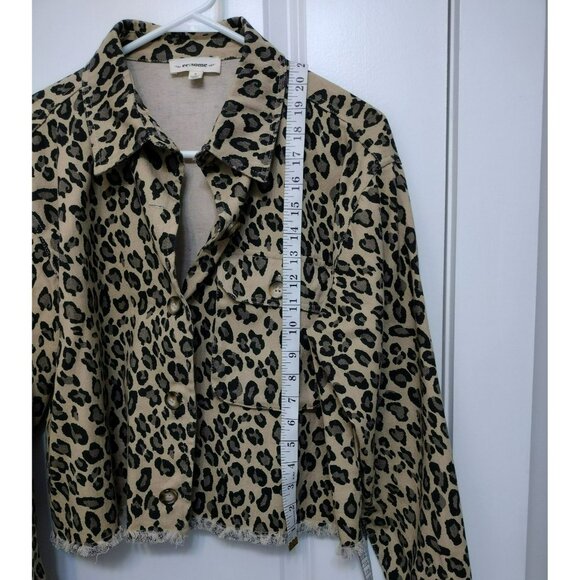 EE:Some Leopard Print Cropped Raw Edge Denim Jacket, size Small, Animal Shacket - Picture 6 of 10